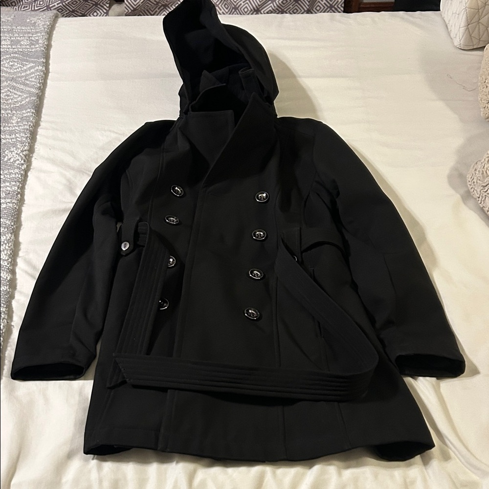 Elegant Black Hooded Pea Coat